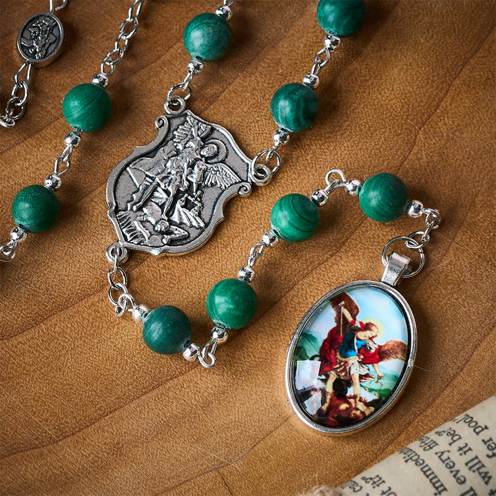 Solacebeads St. Michael Chaplet With Malachite &amp; Archangel Medals: Shield Of Protection - image 2