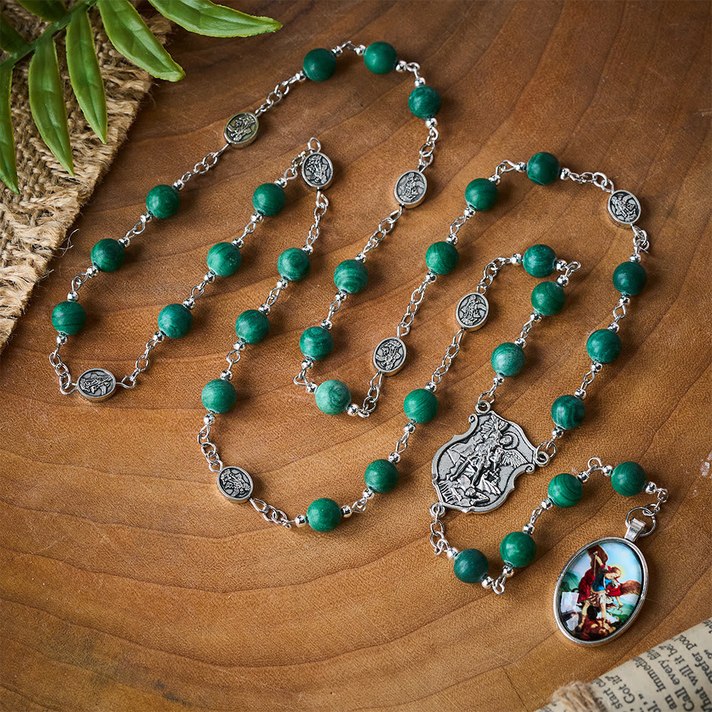 Solacebeads St. Michael Chaplet With Malachite &amp; Archangel Medals: Shield Of Protection - St. Michael - image 0