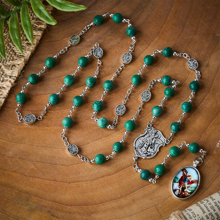 Solacebeads St. Michael Chaplet With Malachite &amp; Archangel Medals: Shield Of Protection - St. Michael - image 0