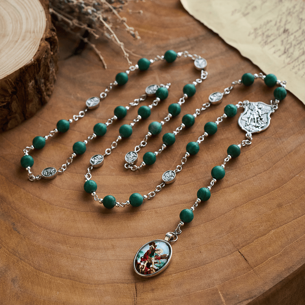 Solacebeads St. Michael Chaplet With Malachite &amp; Archangel Medals: Shield Of Protection - image 7