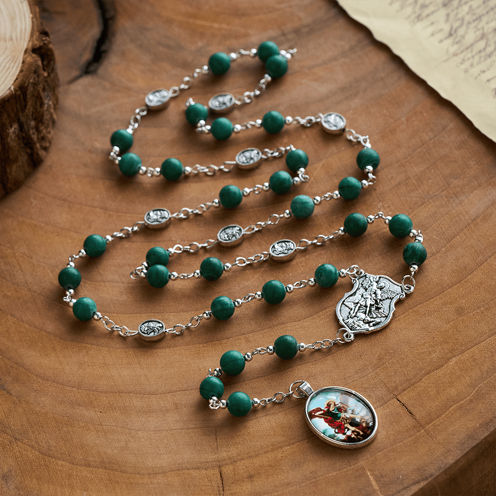 Solacebeads St. Michael Chaplet With Malachite &amp; Archangel Medals: Shield Of Protection - image 8