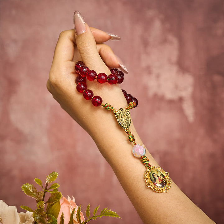 SolaceBeads Wine Red St. Therese Glass Roasary Chaplet With Floral Lampwork Bead: Timeless Elegance - image 1