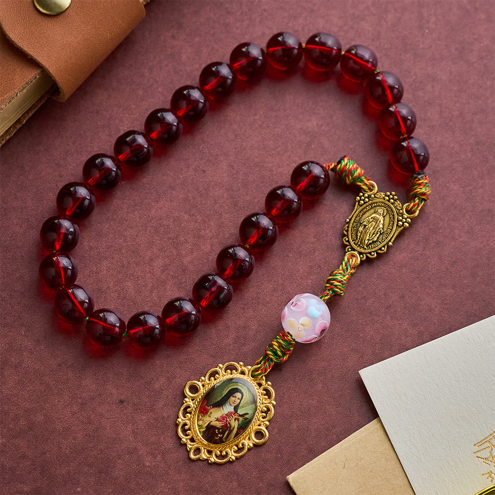 SolaceBeads Wine Red St. Therese Glass Roasary Chaplet With Floral Lampwork Bead: Timeless Elegance - image 6
