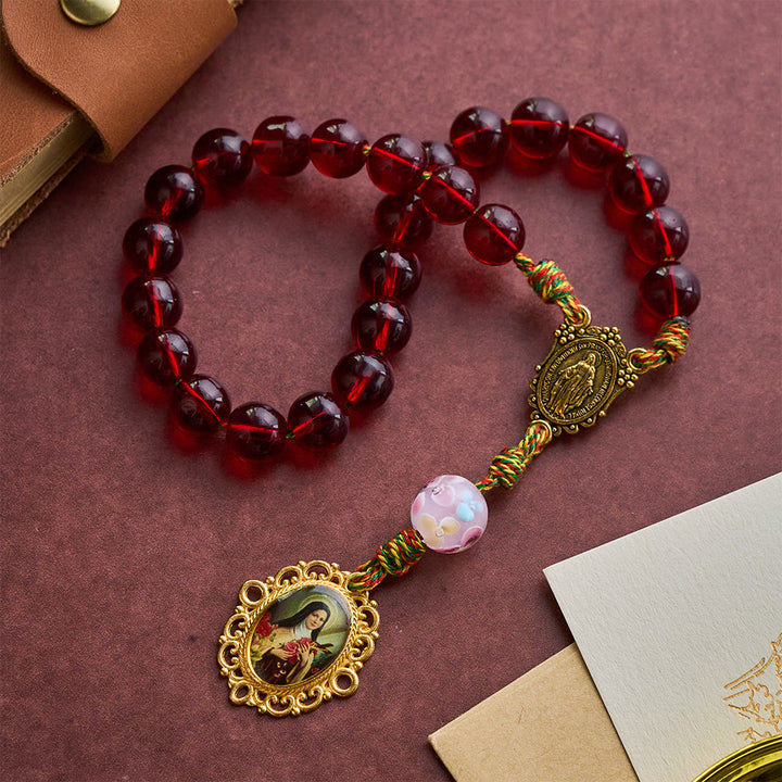 SolaceBeads Wine Red St. Therese Glass Roasary Chaplet With Floral Lampwork Bead: Timeless Elegance - image 5