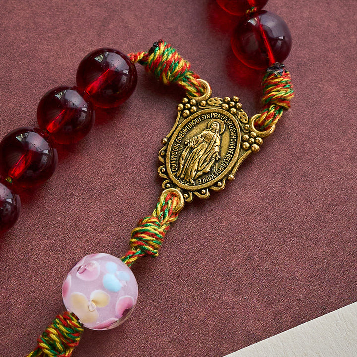 SolaceBeads Wine Red St. Therese Glass Roasary Chaplet With Floral Lampwork Bead: Timeless Elegance - image 3