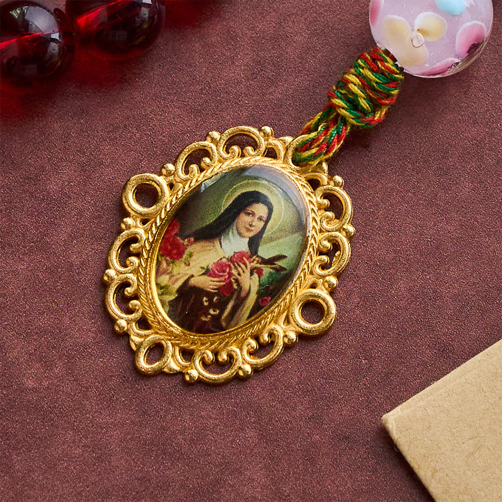 SolaceBeads Wine Red St. Therese Glass Roasary Chaplet With Floral Lampwork Bead: Timeless Elegance - image 4