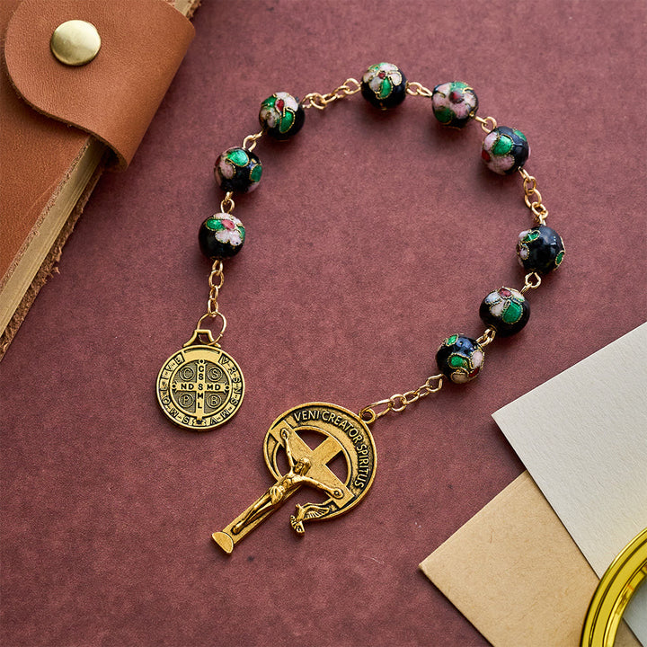 SolaceBeads Black Cloisonné St. Benedict Rosary Chaplet: Shield of Protection - St. Benedict - image 0