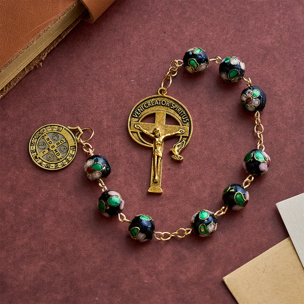 SolaceBeads Black Cloisonné St. Benedict Rosary Chaplet: Shield of Protection - image 4