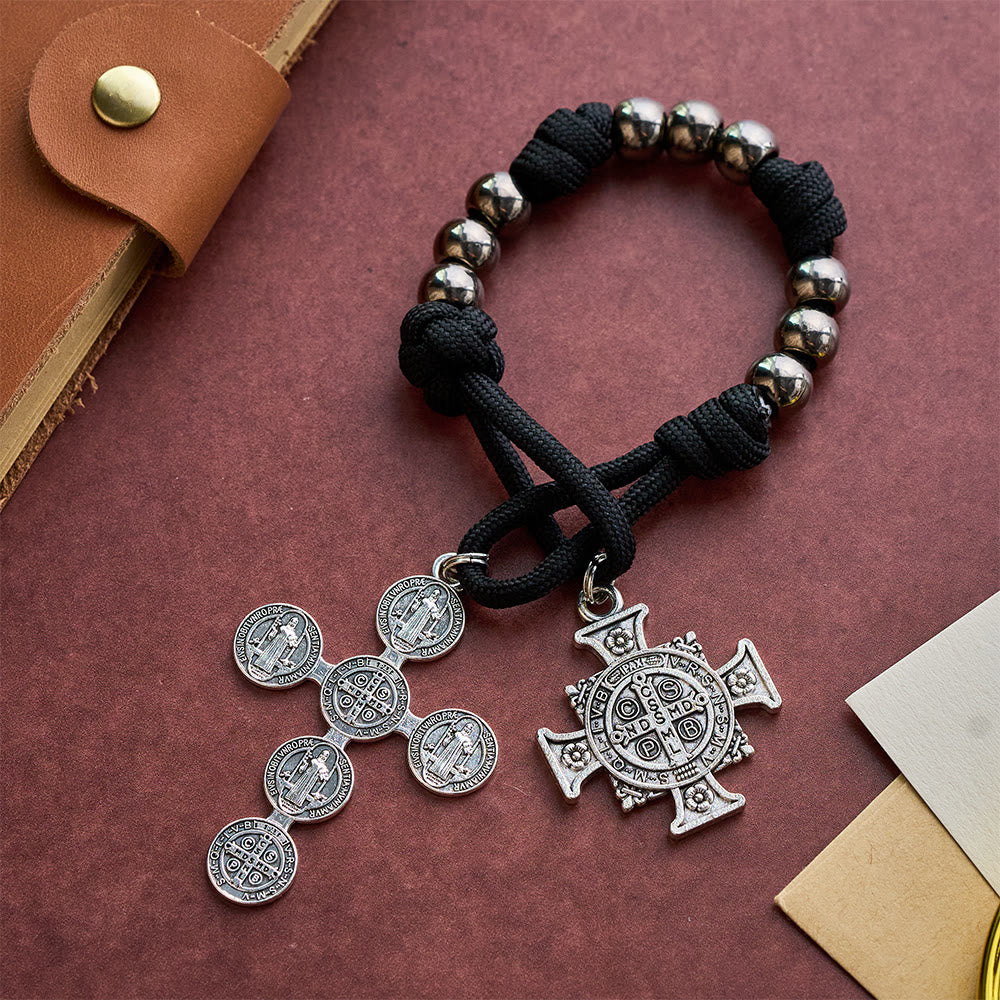 Solacebead Silver Metal St. Benedict Rosary Chaplet With Medel & Cross: A Symbol Of Strength - Metal - image 0