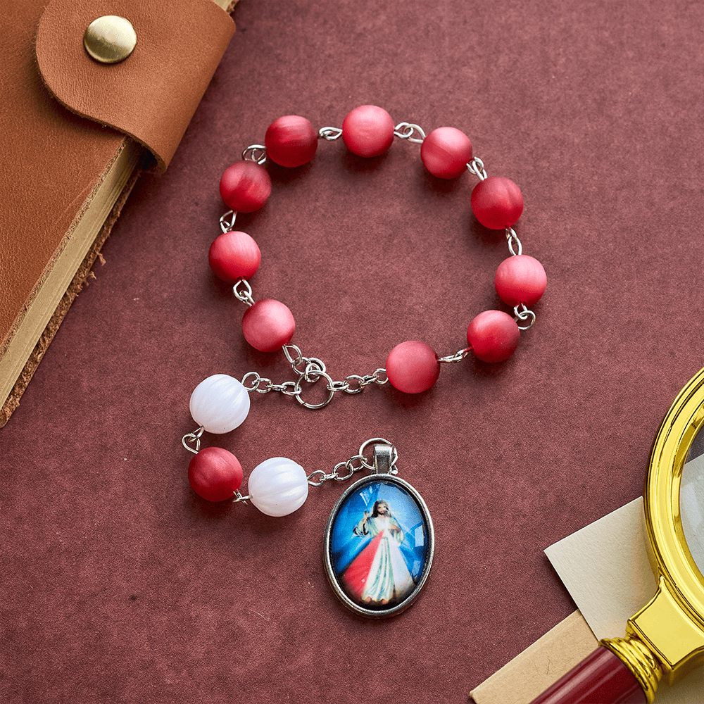 SolaceBeads Frosted Red & White Divine Mercy Rosary Chaplet: A Guardian of Peace - Divine Mercy - image 0