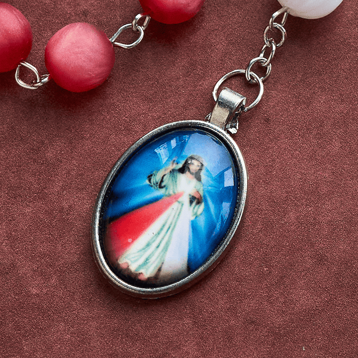 SolaceBeads Frosted Red &amp; White Divine Mercy Rosary Chaplet: A Guardian of Peace - image 3