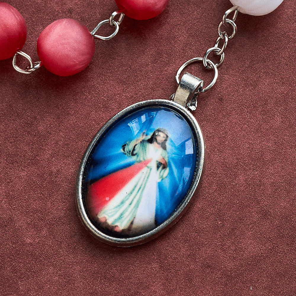 SolaceBeads Frosted Red &amp; White Divine Mercy Rosary Chaplet: A Guardian of Peace - image 3