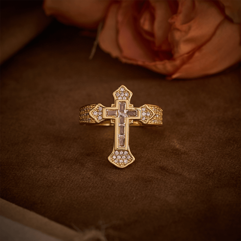 SolaceBeads Gold/Silver Plated Iced Out Cross Band Ring: Faith in Sparkle - image 8