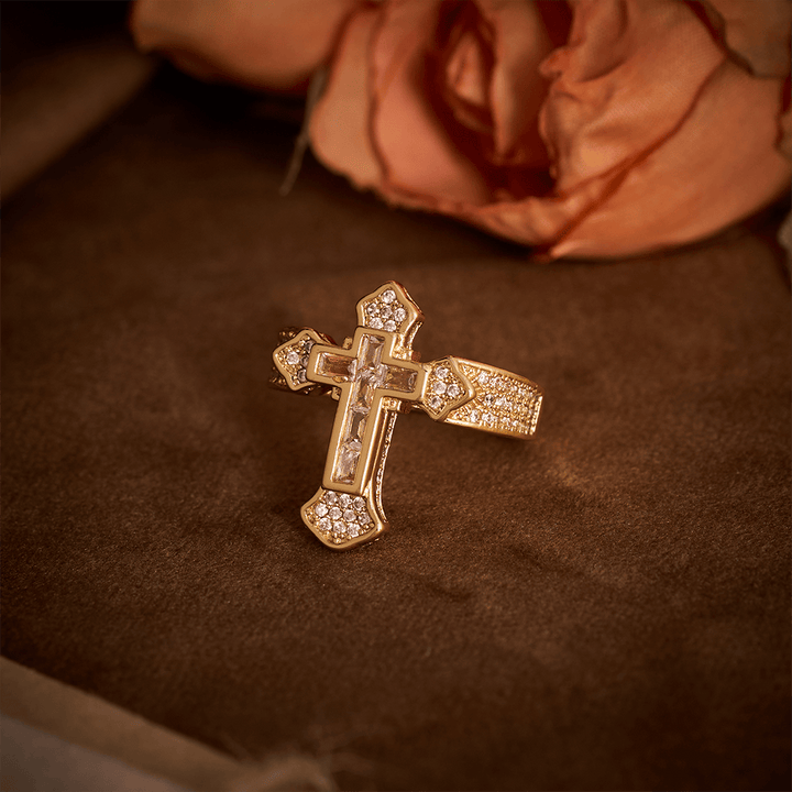 SolaceBeads Gold/Silver Plated Iced Out Cross Band Ring: Faith in Sparkle - image 10