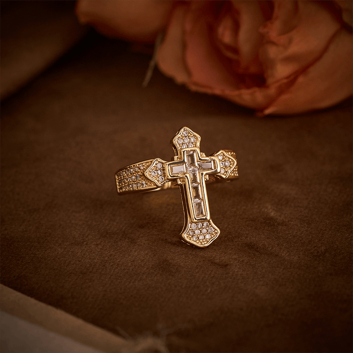 SolaceBeads Gold/Silver Plated Iced Out Cross Band Ring: Faith in Sparkle - image 9