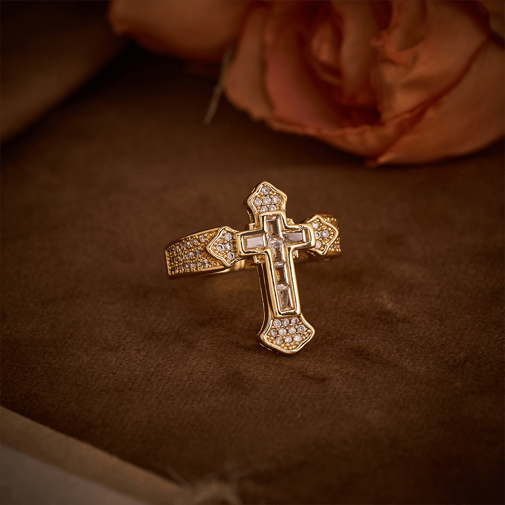 SolaceBeads Gold/Silver Plated Iced Out Cross Band Ring: Faith in Sparkle - image 9