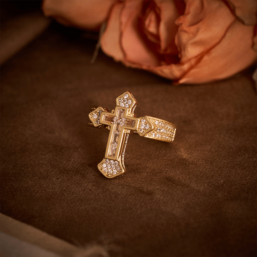 SolaceBeads Gold/Silver Plated Iced Out Cross Band Ring: Faith in Sparkle - image 10