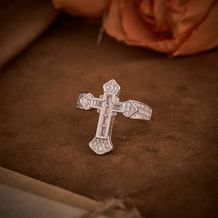 SolaceBeads Gold/Silver Plated Iced Out Cross Band Ring: Faith in Sparkle - image 16
