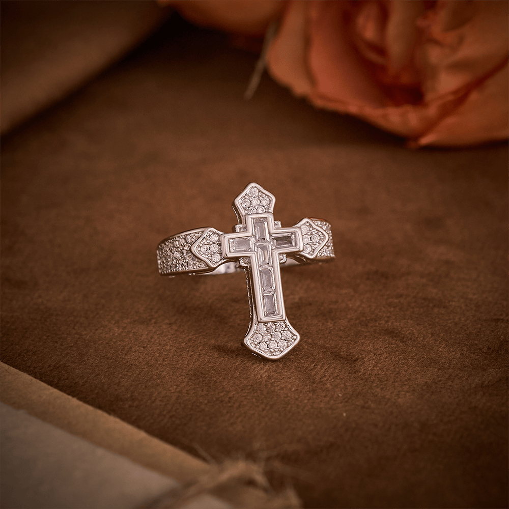 SolaceBeads Gold/Silver Plated Iced Out Cross Band Ring: Faith in Sparkle - image 15