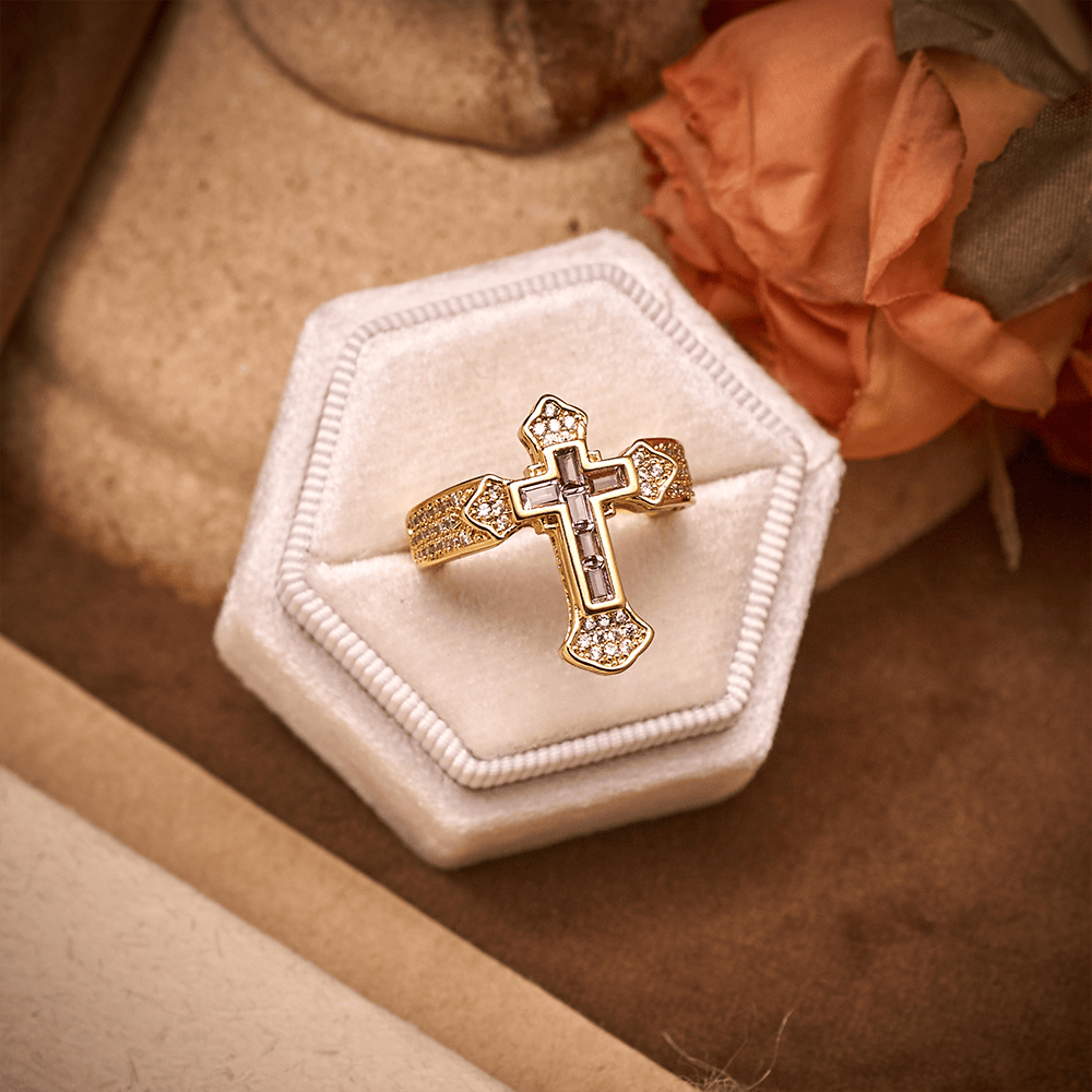 SolaceBeads Gold/Silver Plated Iced Out Cross Band Ring: Faith in Sparkle - image 21