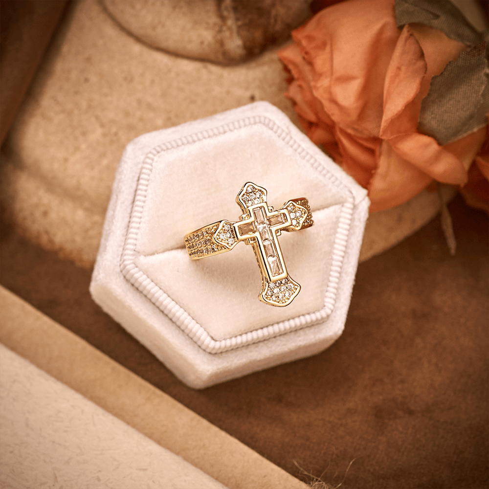 SolaceBeads Gold/Silver Plated Iced Out Cross Band Ring: Faith in Sparkle - image 20