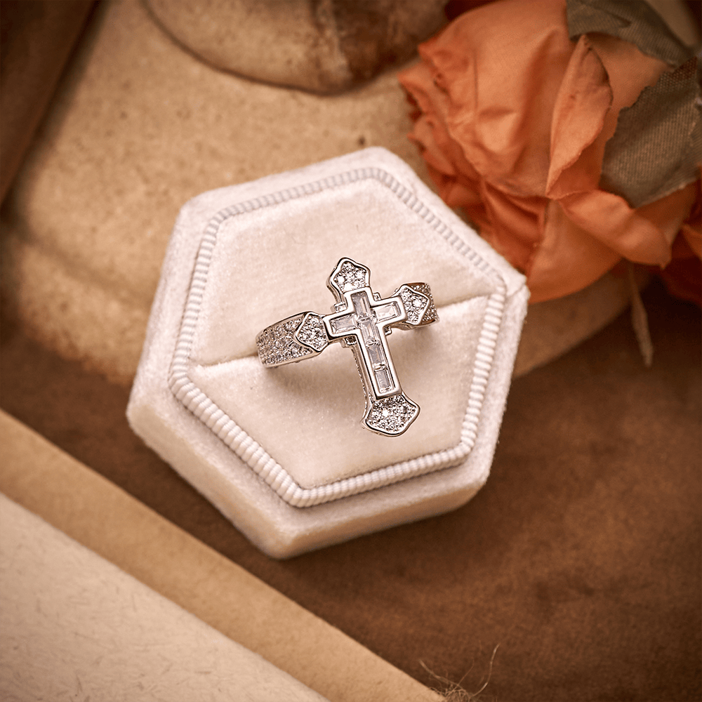 SolaceBeads Gold/Silver Plated Iced Out Cross Band Ring: Faith in Sparkle - image 22