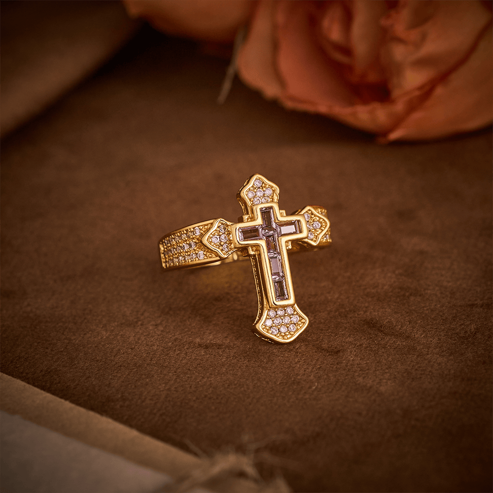 SolaceBeads Gold/Silver Plated Iced Out Cross Band Ring: Faith in Sparkle - image 12