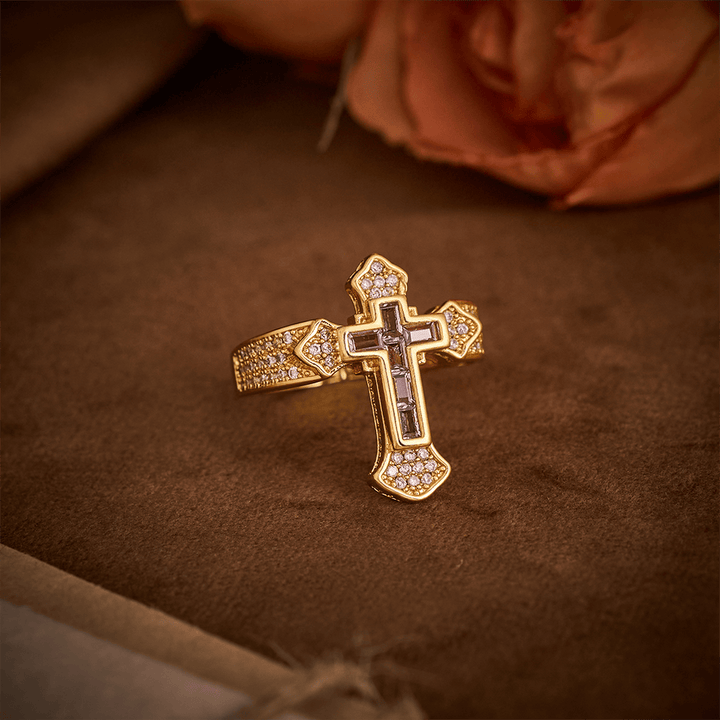 SolaceBeads Gold/Silver Plated Iced Out Cross Band Ring: Faith in Sparkle - image 12