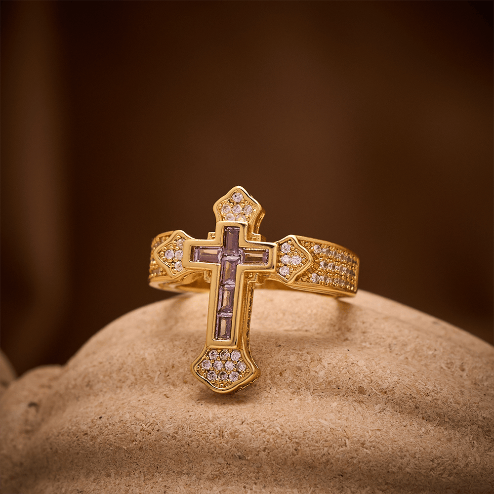SolaceBeads Gold/Silver Plated Iced Out Cross Band Ring: Faith in Sparkle - image 5