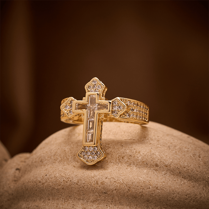 SolaceBeads Gold/Silver Plated Iced Out Cross Band Ring: Faith in Sparkle - image 4