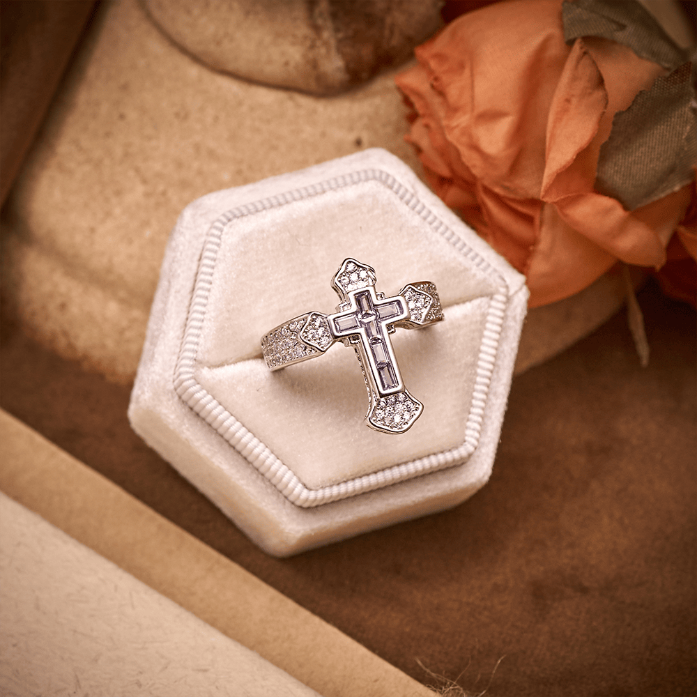 SolaceBeads Gold/Silver Plated Iced Out Cross Band Ring: Faith in Sparkle - image 23