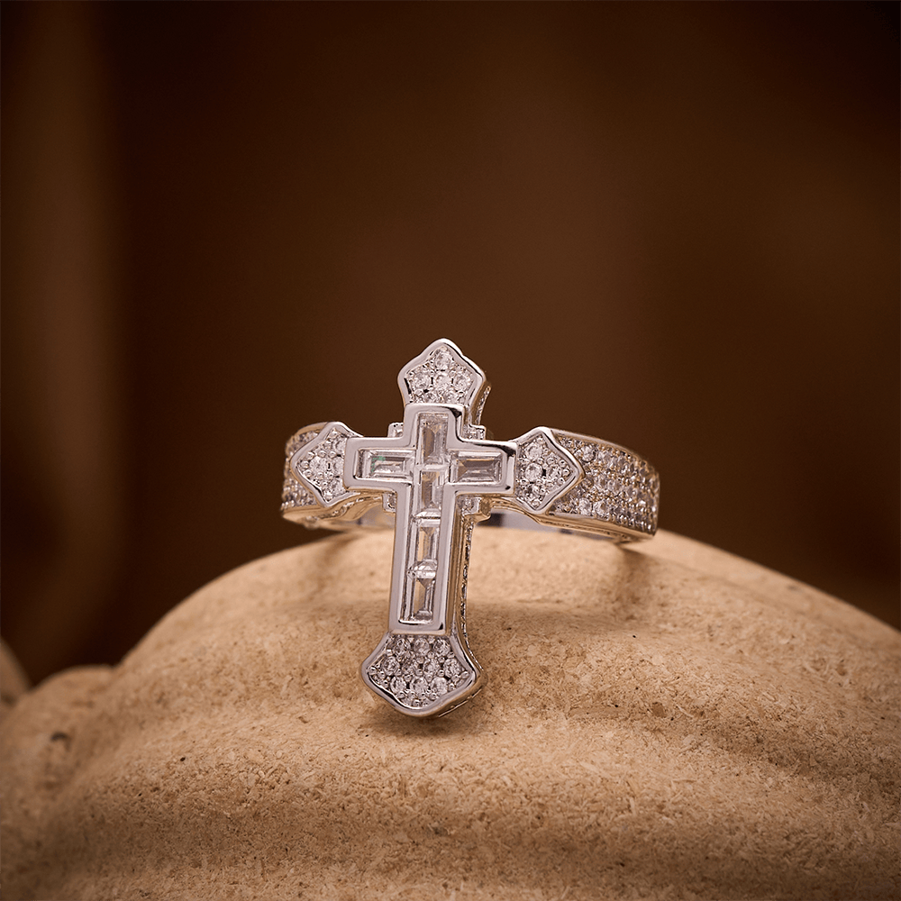SolaceBeads Gold/Silver Plated Iced Out Cross Band Ring: Faith in Sparkle - image 6