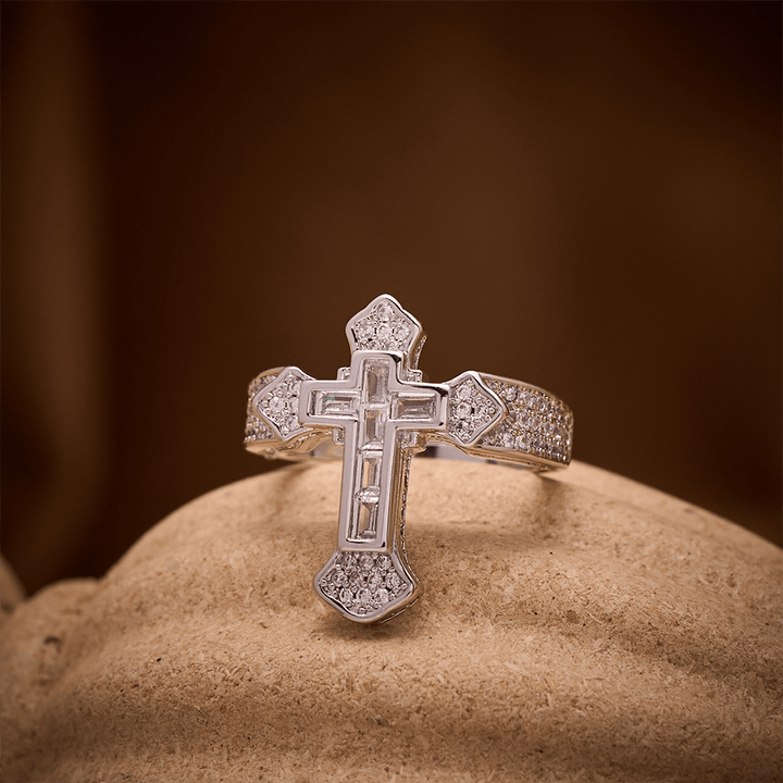 SolaceBeads Gold/Silver Plated Iced Out Cross Band Ring: Faith in Sparkle - image 6
