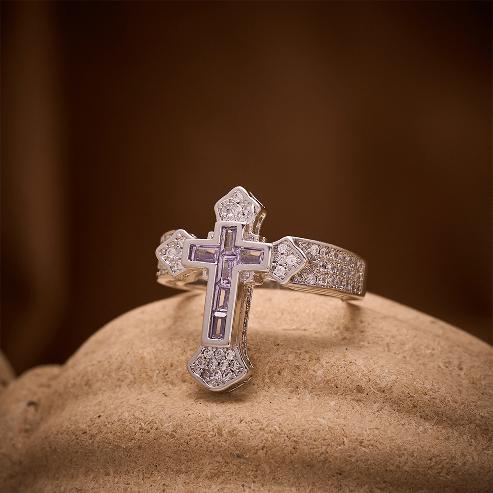 SolaceBeads Gold/Silver Plated Iced Out Cross Band Ring: Faith in Sparkle - image 7