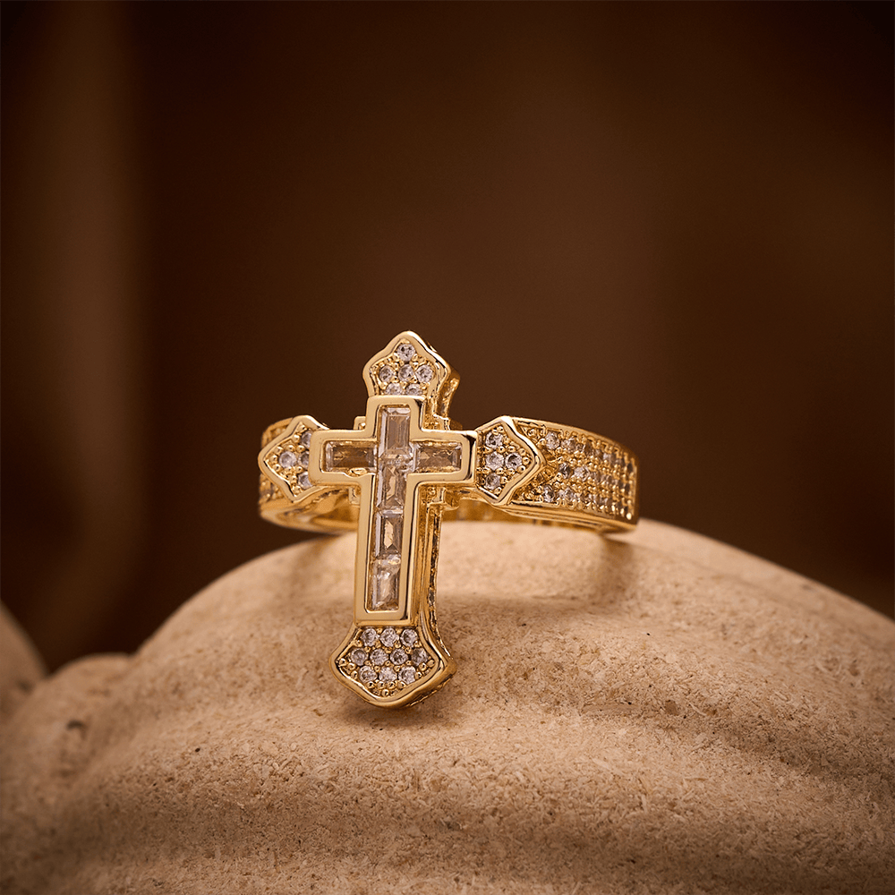 SolaceBeads Gold/Silver Plated Iced Out Cross Band Ring: Faith in Sparkle - image 4
