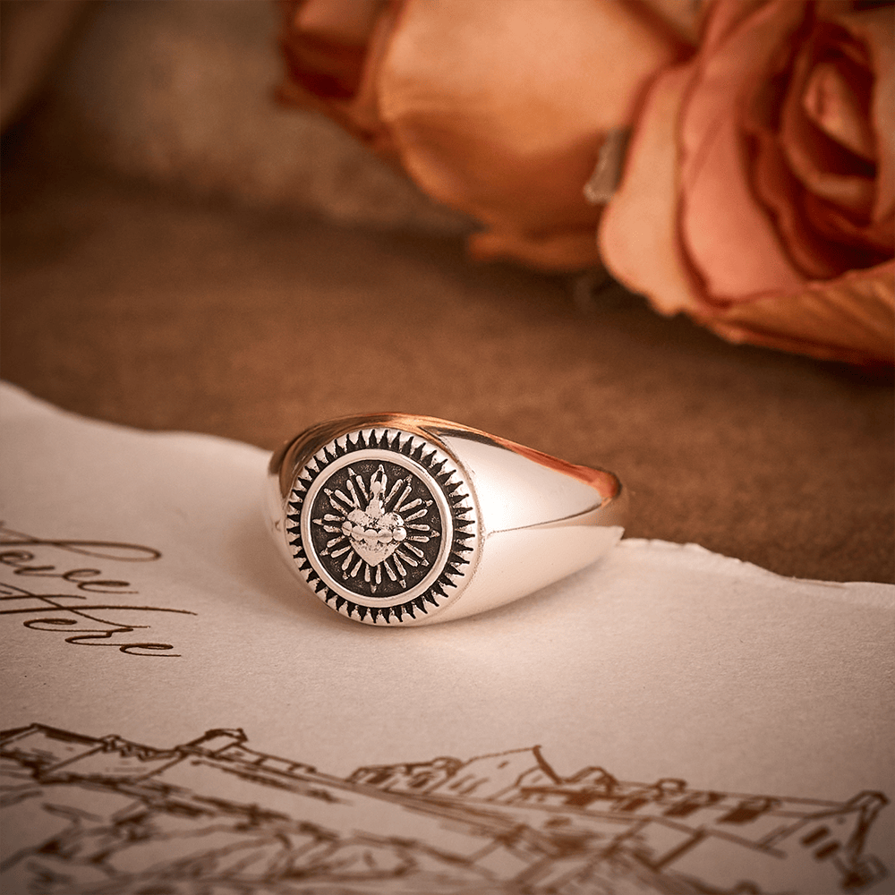 SolaceBeads Silver Copper Sacred Heart Adjustable Signet Ring: Heart of Devotion - image 3