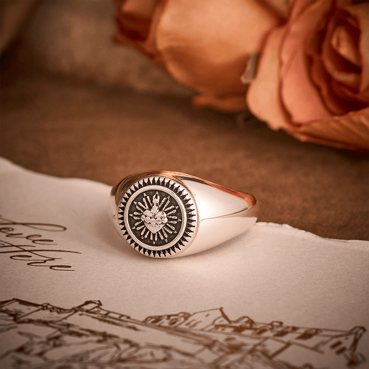 SolaceBeads Silver Copper Sacred Heart Adjustable Signet Ring: Heart of Devotion - image 3