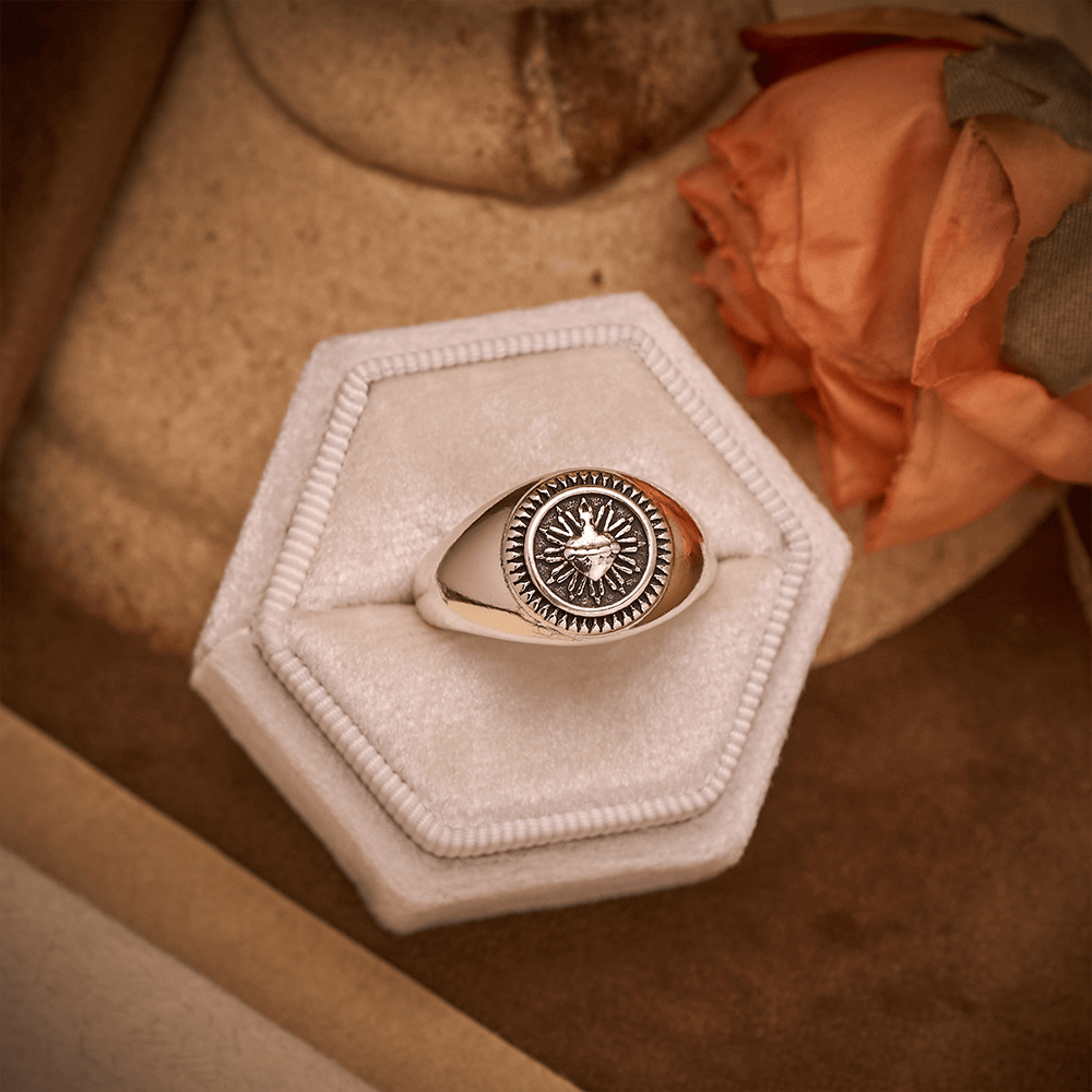 SolaceBeads Silver Copper Sacred Heart Adjustable Signet Ring: Heart of Devotion - image 2