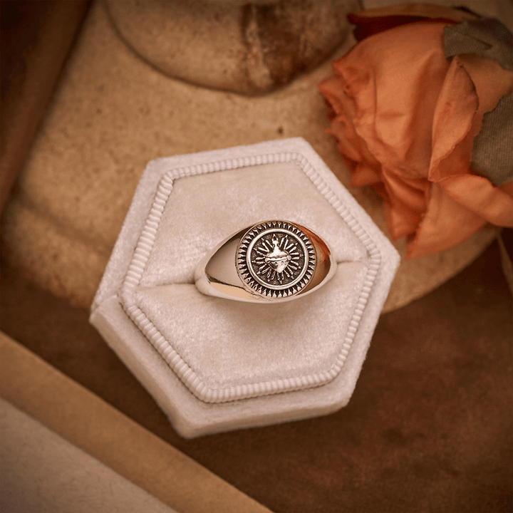 SolaceBeads Silver Copper Sacred Heart Adjustable Signet Ring: Heart of Devotion - image 2
