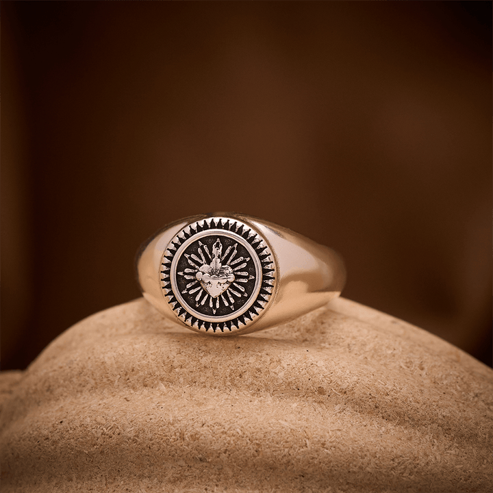 SolaceBeads Silver Copper Sacred Heart Adjustable Signet Ring: Heart of Devotion - image 1