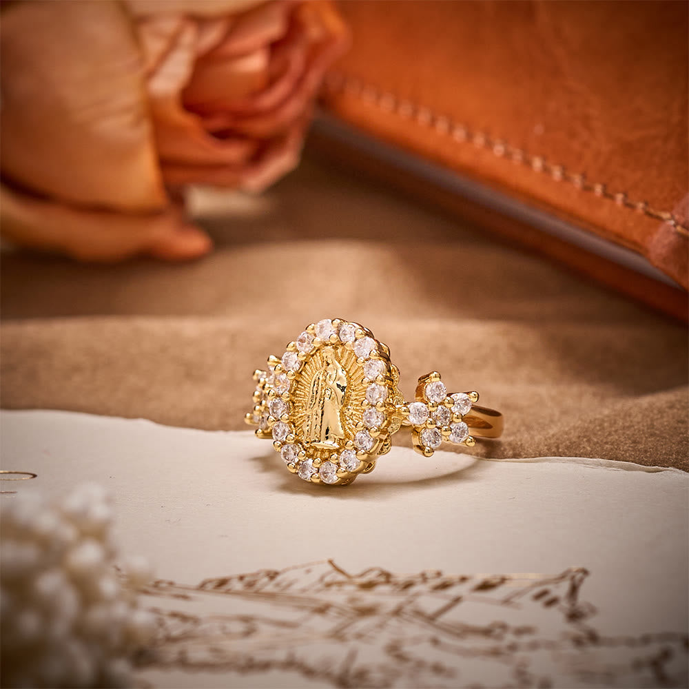 SolaceBeads Gold-Plated Rhinestone Guadalupe Adjustable Ring: A Sparkling Symbol of Grace - image 4