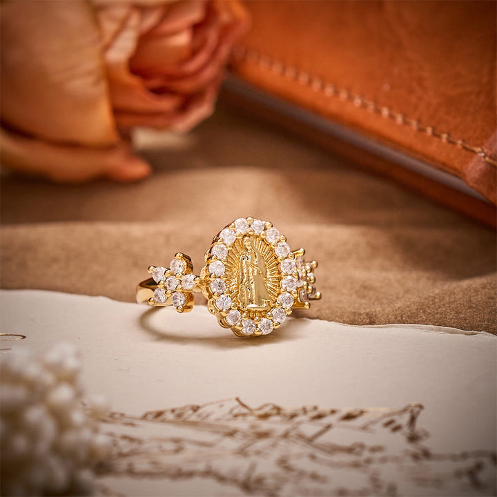 SolaceBeads Gold-Plated Rhinestone Guadalupe Adjustable Ring: A Sparkling Symbol of Grace - image 2
