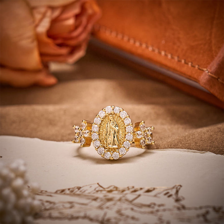 SolaceBeads Gold-Plated Rhinestone Guadalupe Adjustable Ring: A Sparkling Symbol of Grace - image 3