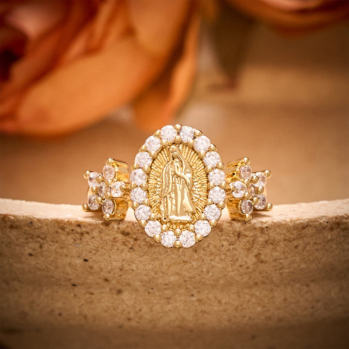 SolaceBeads Gold-Plated Rhinestone Guadalupe Adjustable Ring: A Sparkling Symbol of Grace - Adjustable(From US Sizes 6 to 9) - image 0