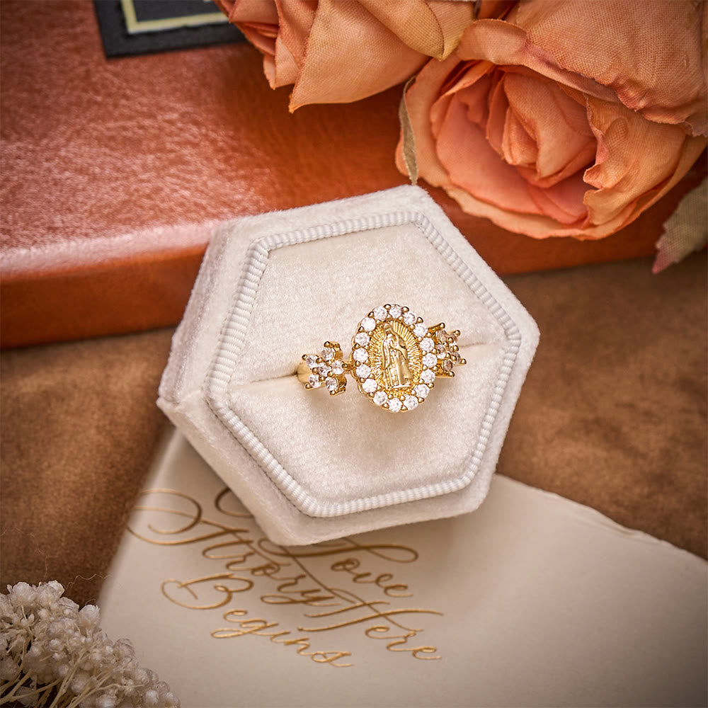 SolaceBeads Gold-Plated Rhinestone Guadalupe Adjustable Ring: A Sparkling Symbol of Grace - image 5