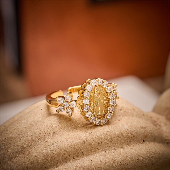 SolaceBeads Gold-Plated Rhinestone Guadalupe Adjustable Ring: A Sparkling Symbol of Grace - image 1