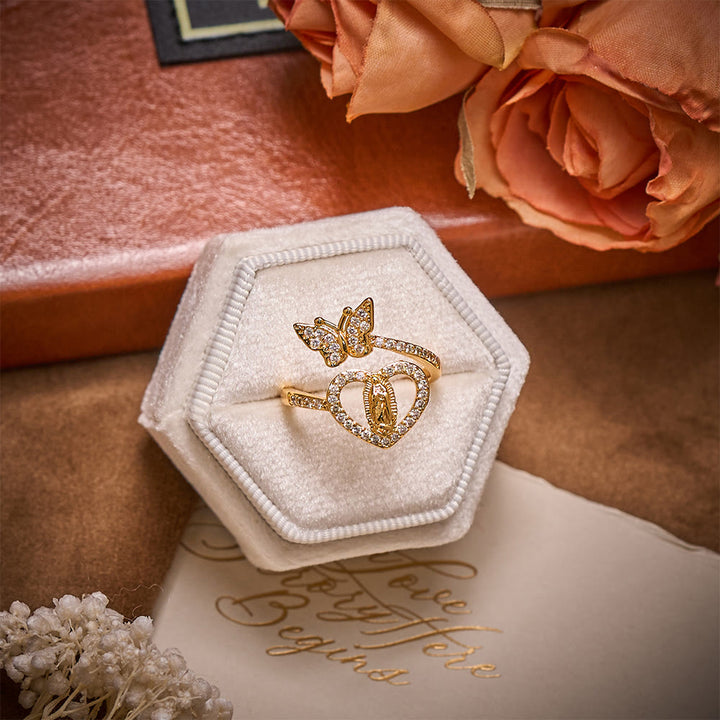 SolaceBeads Rhinestone Guadalupe Butterfly &amp; Heart Adjustable Ring: A Glowing Symbol of Light - image 5