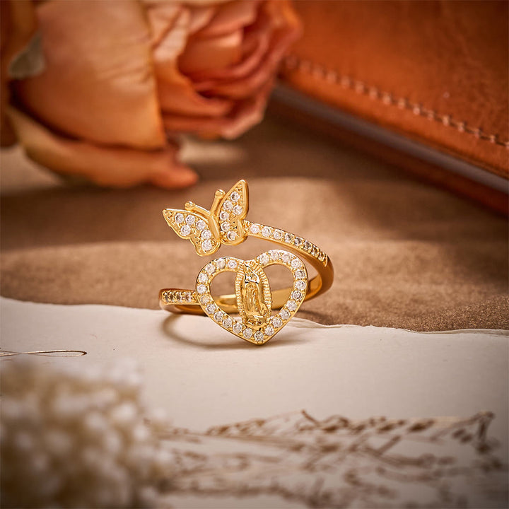 SolaceBeads Rhinestone Guadalupe Butterfly &amp; Heart Adjustable Ring: A Glowing Symbol of Light - image 2