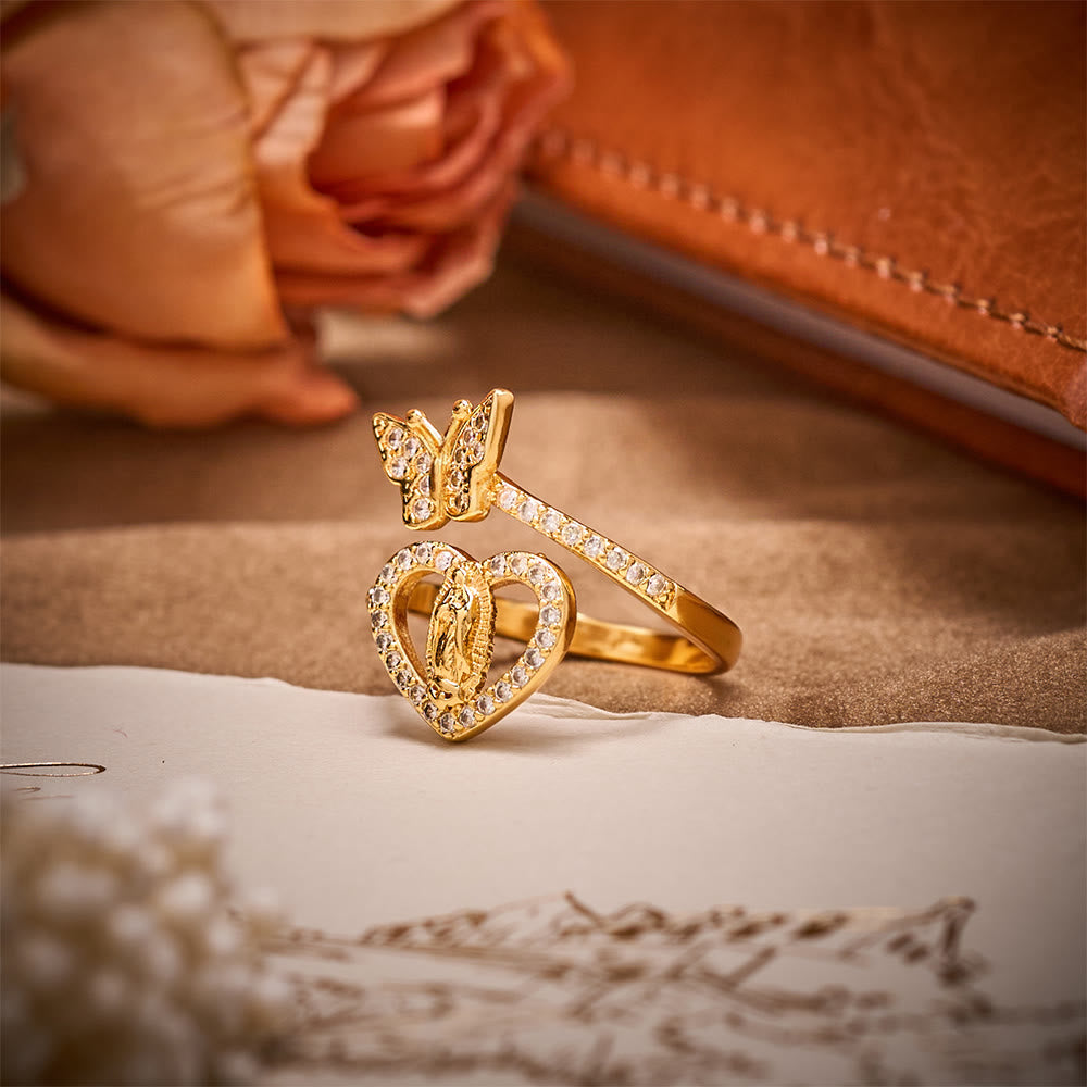 SolaceBeads Rhinestone Guadalupe Butterfly &amp; Heart Adjustable Ring: A Glowing Symbol of Light - image 4