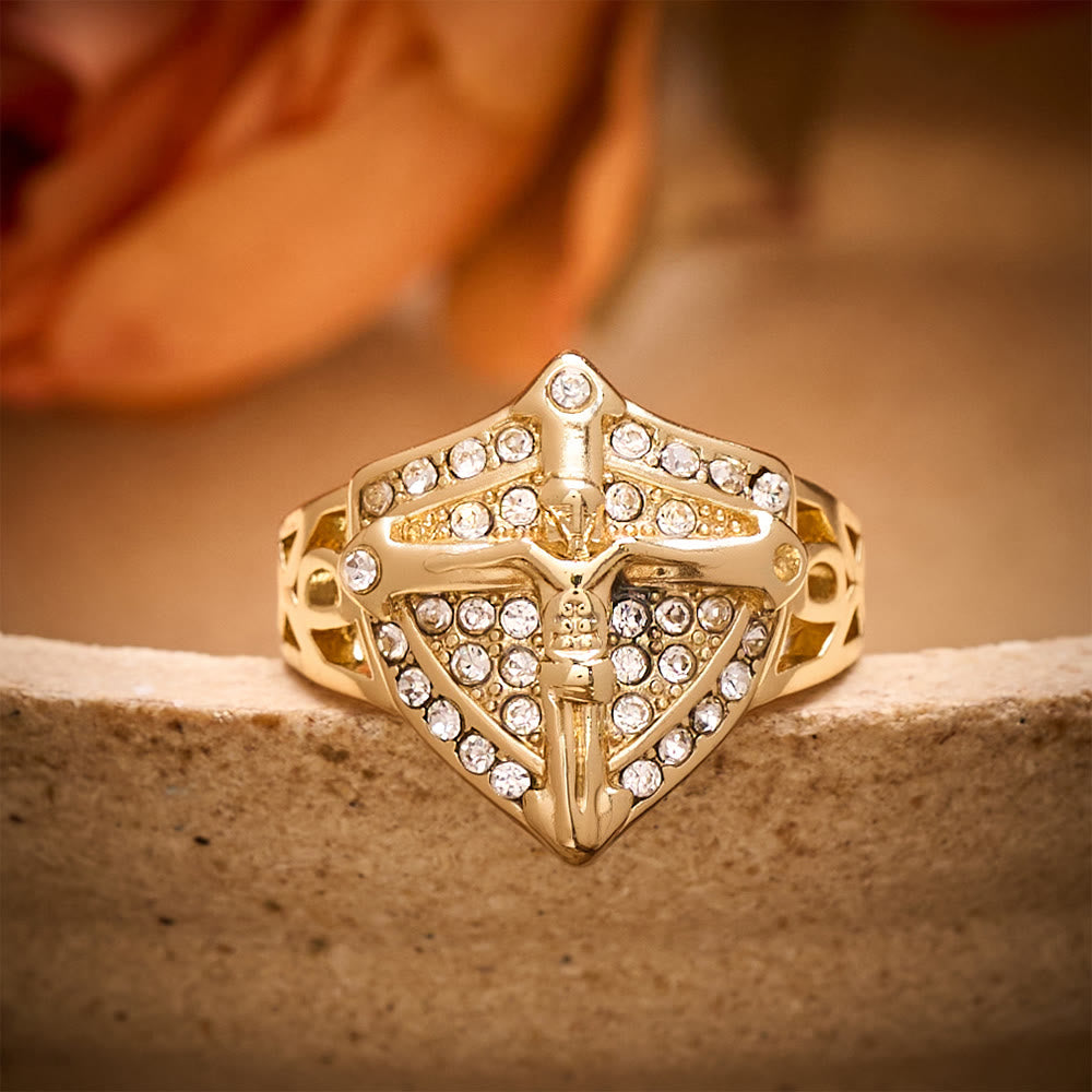 SolaceBeads Rhinestone Crucifix Shield Ring: Radiant Light in Sparkle - Suitable for US Sizes 6 - 13 - image 0